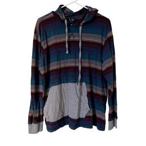 Distortion striped casual aztec long sleeved top hoodie pockets drawstring